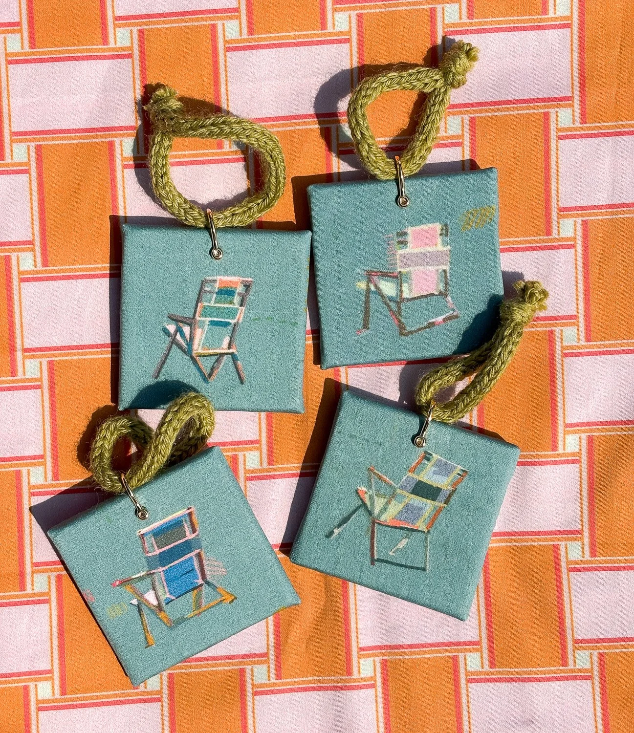 Beach Chair Ornament in Teal and Orange — Kristin Cronic | Fine